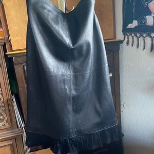 Brooks Black Leather Midi Skirt